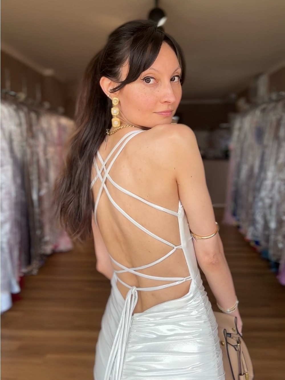 Elegant Ivory/ Silver Evening Dress - Picture 3 of 3
